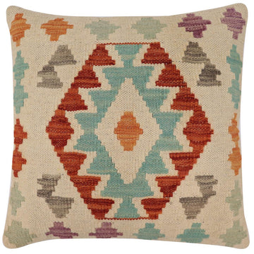 handmade Traditional Pillow Beige Rust Hand-Woven SQUARE 100% WOOL Hand woven turkish pillow2' x 2'